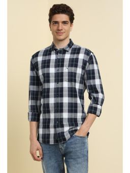 Allen Solly - Men Navy Custom Fit Check Full Sleeves Casual Shirts