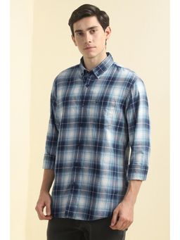 Allen Solly - Men Blue Custom Fit Check Full Sleeves Casual Shirts