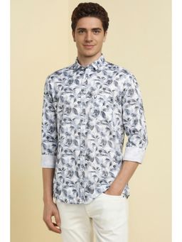 Allen Solly - Men Grey Custom Fit Print Full Sleeves Casual Shirts