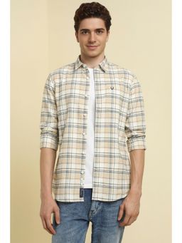 Allen Solly - Men Beige Custom Fit Check Full Sleeves Casual Shirts