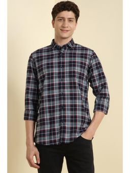 Allen Solly - Men Grey Custom Fit Check Full Sleeves Casual Shirts