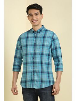 Allen Solly - Men Blue Custom Fit Check Full Sleeves Casual Shirts