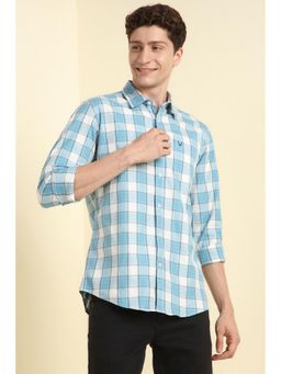 Allen Solly - Men Blue Custom Fit Check Full Sleeves Casual Shirts