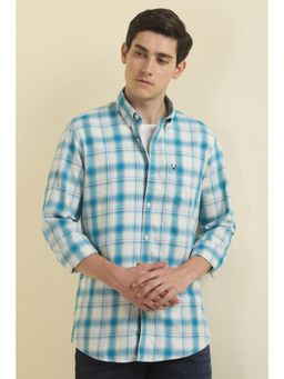 Allen Solly - Men Light Blue Custom Fit Check Full Sleeves Casual Shirts
