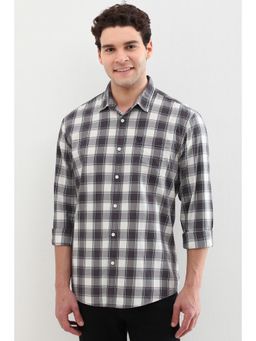 Allen Solly - Men Grey Custom Fit Check Full Sleeves Casual Shirts