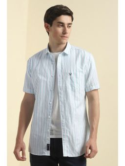 Allen Solly - Men White Custom Fit Stripe Half Sleeves Casual Shirts