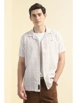 Allen Solly - Men Beige Custom Fit Stripe Half Sleeves Casual Shirts