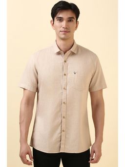 Allen Solly - Men Beige Custom Fit Stripe Half Sleeves Casual Shirts