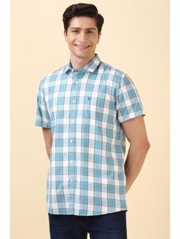 Allen Solly - Men Blue Custom Fit Check Half Sleeves Casual Shirts