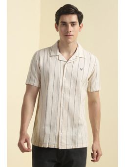 Allen Solly - Men Beige Custom Fit Stripe Half Sleeves Casual Shirts
