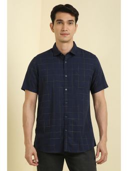 Allen Solly - Men Navy Custom Fit Check Half Sleeves Casual Shirts