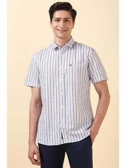 Allen Solly - Men White Custom Fit Stripe Half Sleeves Casual Shirts