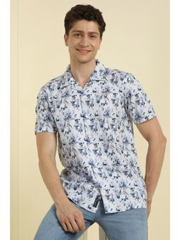 Allen Solly - Men White Custom Fit Print Half Sleeves Casual Shirts