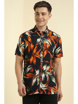 Allen Solly - Men Black Custom Fit Print Half Sleeves Casual Shirts