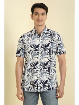 Allen Solly - Men White Custom Fit Print Half Sleeves Casual Shirts