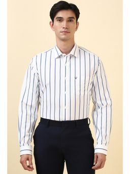 Allen Solly - Men White Slim Fit Stripe Full Sleeves Formal Shirts