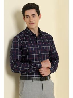 Allen Solly - Men Navy Slim Fit Check Full Sleeves Formal Shirts