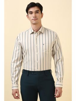 Allen Solly - Men Beige Slim Fit Stripe Full Sleeves Formal Shirts