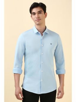 Allen Solly - Men Light Blue Slim Fit Textured Full Sleeves Casual Shirts