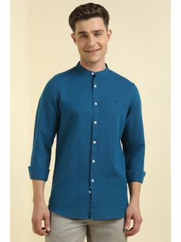 Allen Solly - Men Blue Slim Fit Solid Full Sleeves Casual Shirts