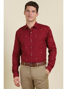 Allen Solly - Men Red Slim Fit Embroidered Full Sleeves Formal Shirts