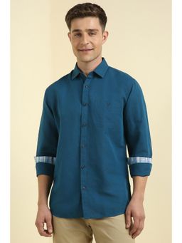 Allen Solly - Men Blue Slim Fit Solid Full Sleeves Casual Shirts