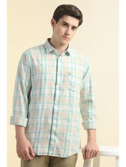 Allen Solly - Men Beige Slim Fit Check Full Sleeves Casual Shirts