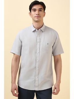 Allen Solly - Men Grey Slim Fit Solid Half Sleeves Casual Shirts