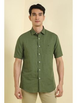 Allen Solly - Men Olive Slim Fit Solid Half Sleeves Casual Shirts
