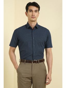 Allen Solly - Men Navy Slim Fit Print Half Sleeves Formal Shirts