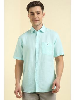 Allen Solly - Men Light Aqua Slim Fit Solid Half Sleeves Casual Shirts