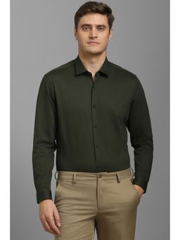 Louis Philippe - Men Green Super Slim Fit Solid Full Sleeves Party Shirt