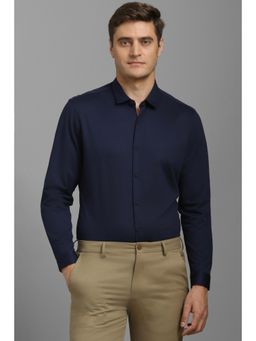 Louis Philippe - Men Navy Super Slim Fit Solid Full Sleeves Party Shirt