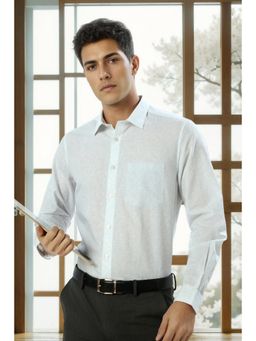 Louis Philippe - Men White Classic Fit Print Full Sleeves Formal Shirt