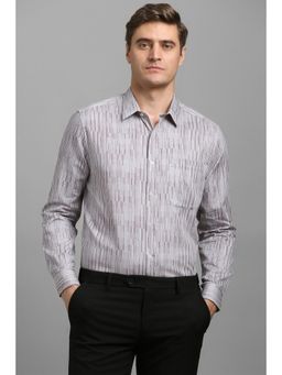 Louis Philippe - Men Grey Classic Fit Print Full Sleeves Formal Shirt