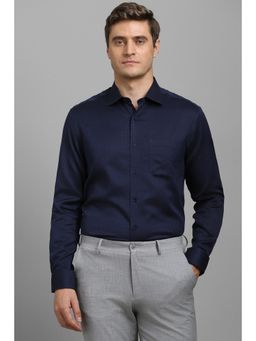 Louis Philippe - Men Navy Blue Classic Fit Print Full Sleeves Formal Shirt