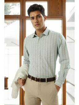 Louis Philippe - Men Green Classic Fit Stripe Full Sleeves Formal Shirt