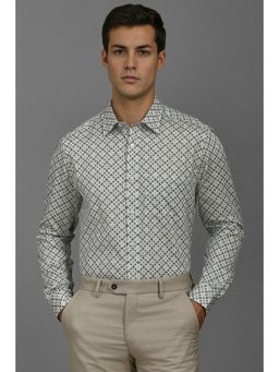 Louis Philippe - Men White Classic Fit Print Full Sleeves Formal Shirt