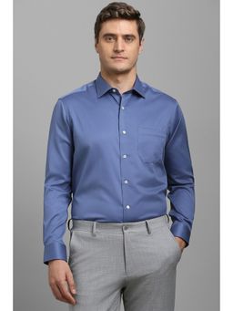 Louis Philippe - Men Blue Classic Fit Textured Full Sleeves Formal Shirt