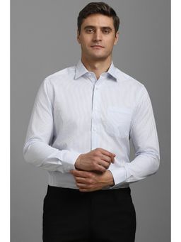 Louis Philippe - Men White Classic Fit Stripe Full Sleeves Formal Shirt