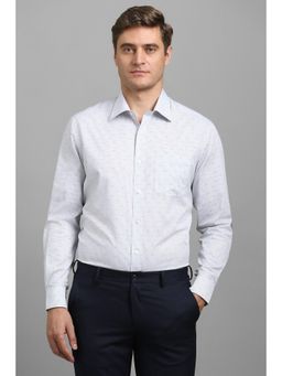 Louis Philippe - Men White Classic Fit Print Full Sleeves Formal Shirt