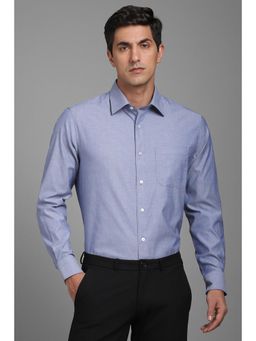 Louis Philippe - Men Blue Classic Fit Solid Full Sleeves Formal Shirt