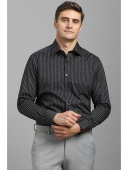 Louis Philippe - Men Black Classic Fit Stripe Full Sleeves Formal Shirt