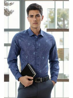 Louis Philippe - Men Navy Classic Fit Print Full Sleeves Formal Shirt