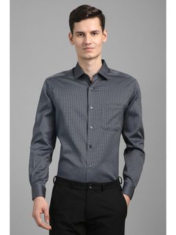 Louis Philippe - Men Grey Classic Fit Print Full Sleeves Formal Shirt