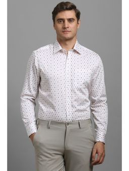Louis Philippe - Men White Classic Fit Print Full Sleeves Formal Shirt