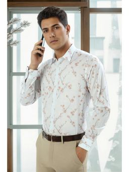 Louis Philippe - Men White Slim Fit Print Full Sleeves Formal Shirt