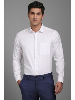 Louis Philippe - Men White Slim Fit Print Full Sleeves Formal Shirt