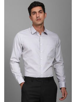 Louis Philippe - Men Grey Slim Fit Stripes Full Sleeves Formal Shirt