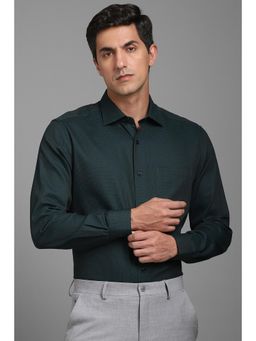 Louis Philippe - Men Green Classic Fit Textured Full Sleeves Formal Shirt